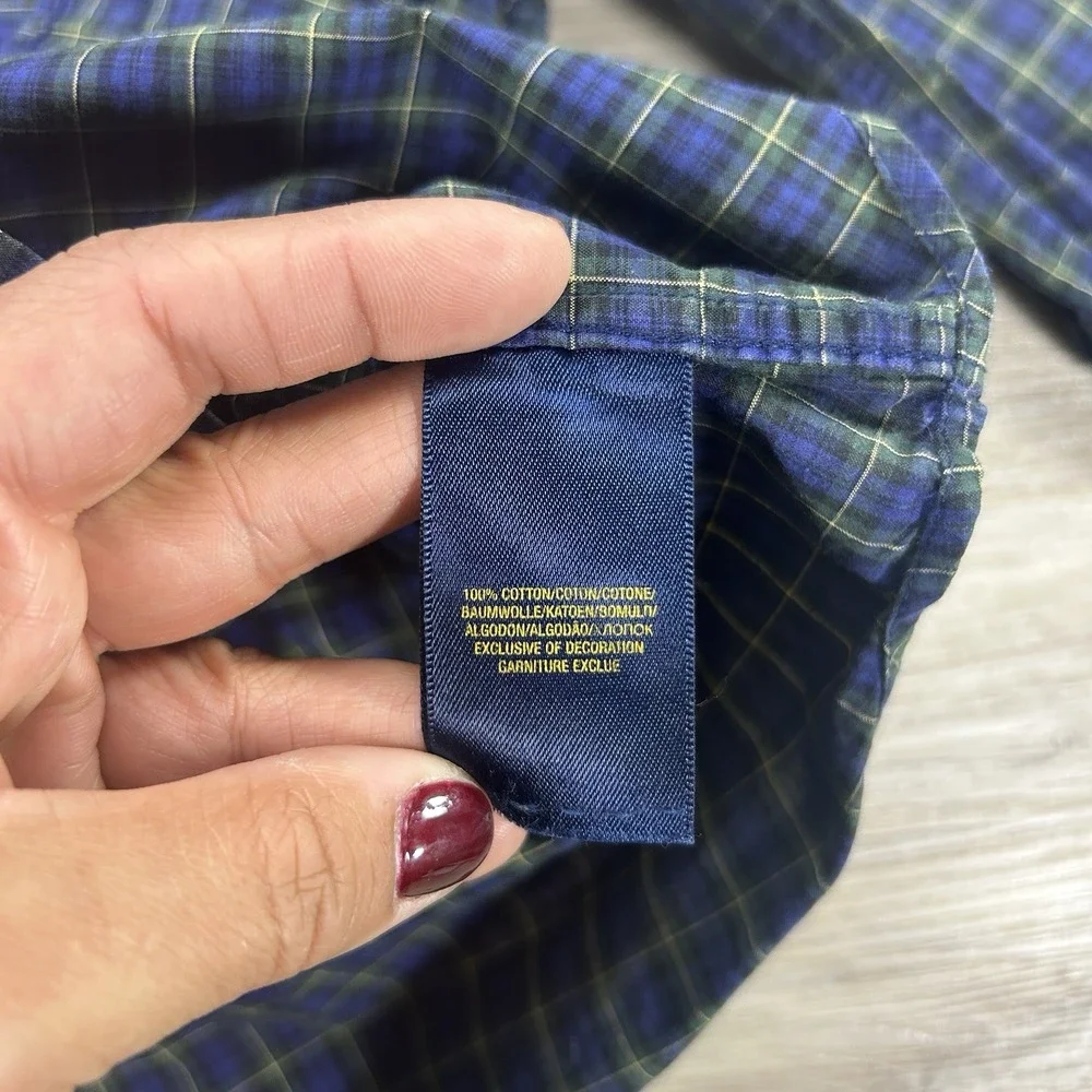 Ralph Lauren Boys 5 Navy Blue Tartan Button Down Christmas‎ Holiday Cotton